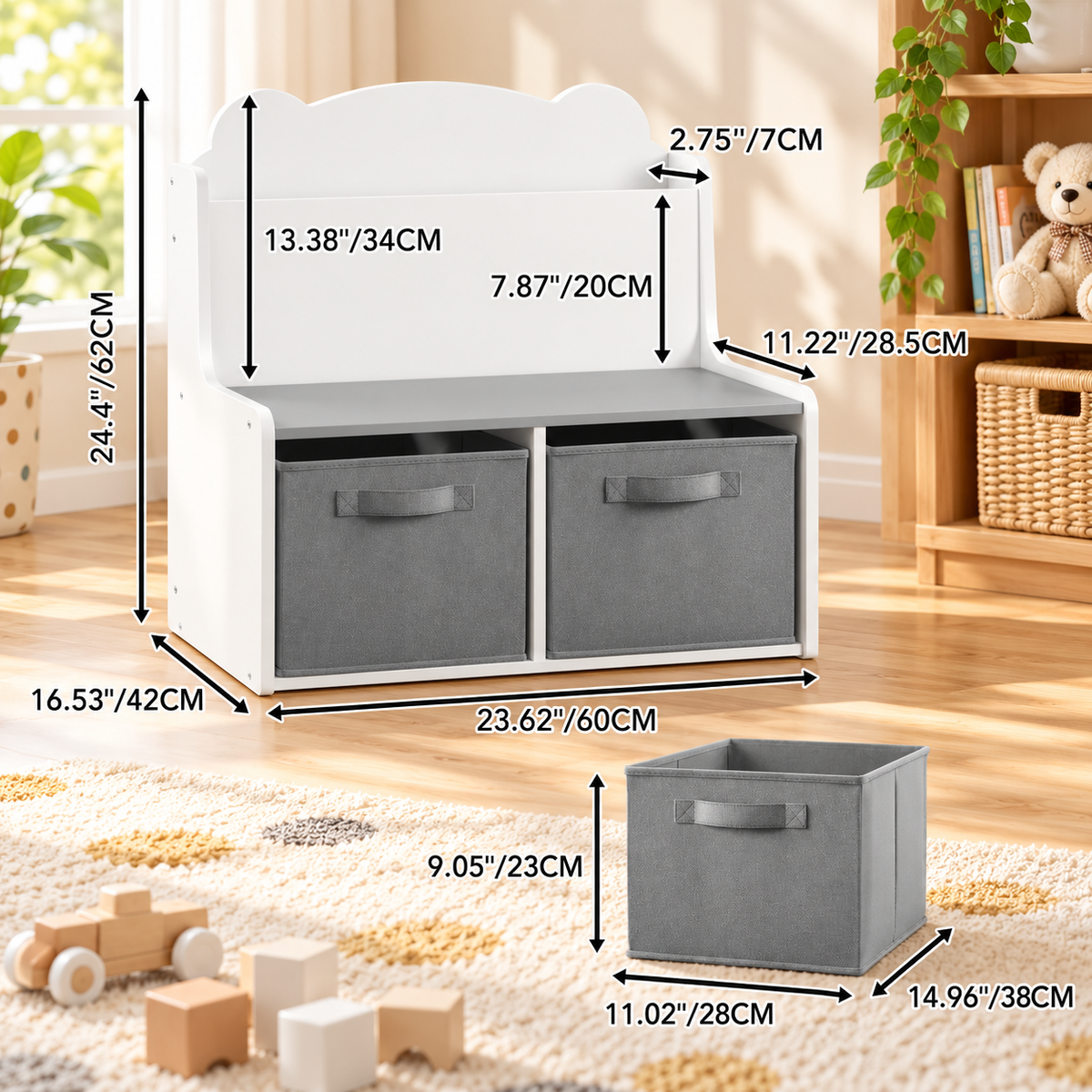 Kids Bookshelf with Storage Bins