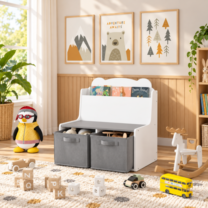 Kids Bookshelf with Storage Bins