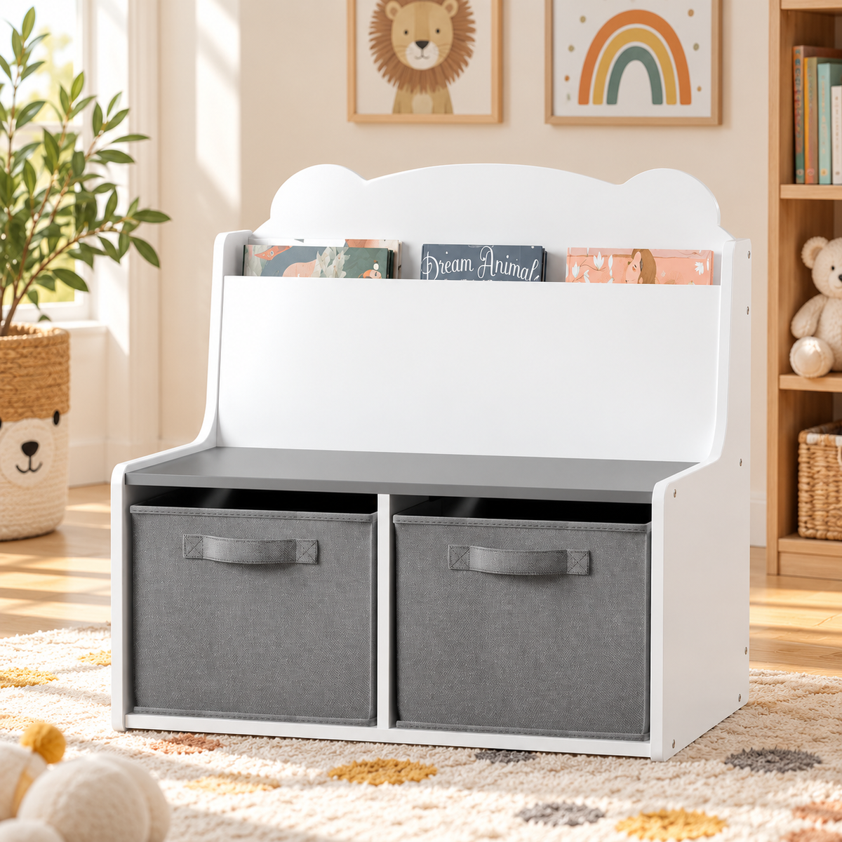 Kids Bookshelf with Storage Bins