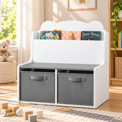 Kids Bookshelf with Storage Bins